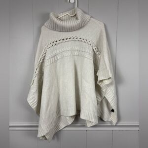 Simply Vera by Vera Wang White Mixed Cable Knit Turtleneck Winter Poncho M/L